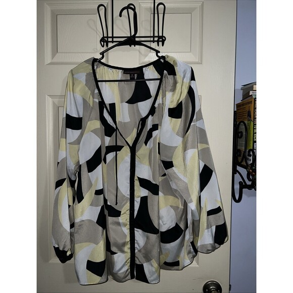 Dana Buchman Tops - Dana Buchman Peasant Top Womens 2X Yellow Black Geometric Print 3/4 Sleeve